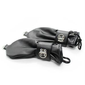 Fashion-Soft Leather Fist Mitts Gloves with Locks and D Rings Hand Restraint Mitten Pet Role Play Fetish Costume359t