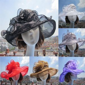 Cappello da donna in organza Kentucky Derby Wedding Church Dress Tea Party Floral Sun Summer Beach Hat A002288d