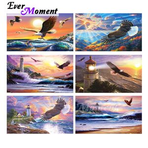 Stitch Ever Moment Diamond Målning Lighthouse Vulture Sea 5D DIY Full Square Round Drill Bild av strass broderi ASF1991