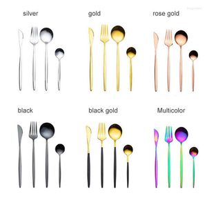 Dinnerware Sets Gold Plated 304 Stainless Steel Cutlery Bright Tableware Western Steak Knife Fork Tea Spoon Dinner Kitchen B4