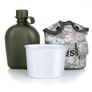 Garrafa de água camping ao ar livre camuflagem de camuflagem nos EUA com chaleira militar com lancheira copo de cozinha