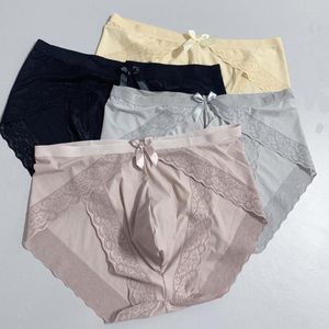 UNDUTTS SEXY EROTİK ERKEKLER BRIKS Bikini Panties İç çamaşırı Pürüzsüz Tanga Dantel Buz İpek Poşeti G-String Cueca Şeffar Maskulina