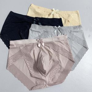 Majy seksowne erotyczne majtki męskie majtki bikini bieliznę gładki stringi koronkowy lodowy jedwabna torebka g-string cueca przezroczyste masculina