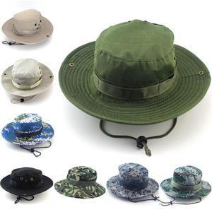 1Pc Men Women Camouflage Bucket Hat With String Fisherman Cap Panama Safari Boonie Sun Hats Cap305W