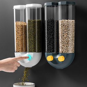 Organização em forma de u dispensador de armazenamento de alimentos caixa grãos grãos arroz imprensa cereais dispensador transparente montado na parede cozinha organzier caso