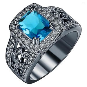 Fedi nuziali Hollow Black For Women Flower Vintage Finger Jewelry Gift Prezzo di fabbrica Princess Green Blue Czech Anello di fidanzamento