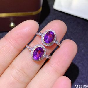 Cluster Rings 925 Pure Silver Chinese Style Natural Amethyst Women's Luxury Classic Simple Oval Two Color Justerable Gem Ring Fine