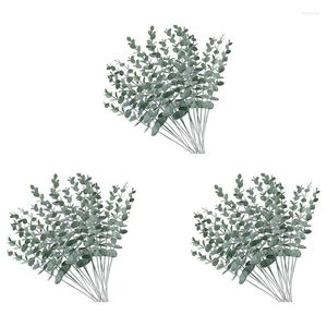 Flores decorativas 60pcs Artificial eucalyptus hastes folhas falsas eucaliptos verdes cinzentos galhos de plantas de vegetação falsa para casamento