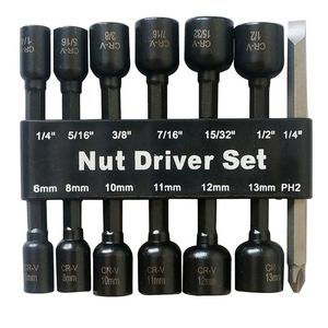 Contactdozen 14 Pcs Power Magnetic Nut Driver Broca Conjunto Métrico SAE Chave de soquete e parafuso 1/4 Polegada Dr.