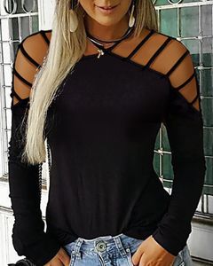 Koszula kobiety nitu cekiny zimne ramię moda damskie długie rękaw pusta bluzka żeńskie solidne pullover top plus size 5xl