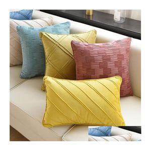 Cushion/Decorative Pillow Modern Nordic Vintage Er Suede Check Decoration Pillowcase Luxury Striped Cushion Classical Decorative Dro Dhafh