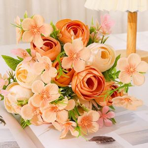 Decorative Flowers Ingzy 5Forked Silks Rose Lily European Style Multicolor Bride Flower Bouquet Wedding Family Party Decoration Fake
