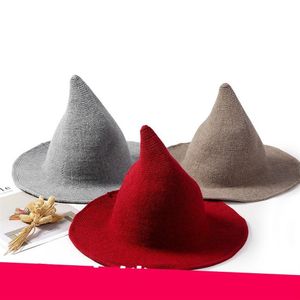 Рыбацкая вязаная кепка женская кашемирская шерстяная ведьма заостренная шляпа Хэллоуин осень зима для взрослых шляпа 6 Color309y