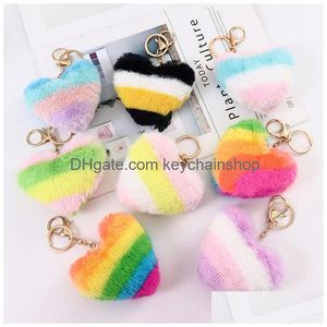 Nyckelringar Hjärtformad Rainbow Keychain Party Supplies Plush Balls Chains Dekorativa för kvinnor Bag nyckelringar Tillbehör bil Keyring Dhilf