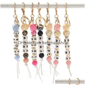 Ringas -chave Sile Biaded Keychain Party Favor Mama Sra. Girl Boy Letter Chain Car Chande