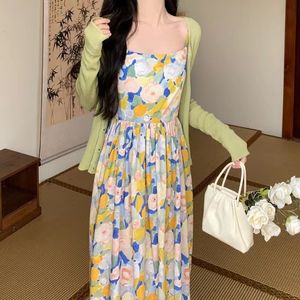 Casual Dresses Summer retro sweet beauty dress floral suspenders holiday wind beach skirt sleeveless sexy 230512