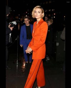 Women's Two Piece Pants Fashion Women Suits Set Bright Orange Blazer Outfits Business Lady Pantsuits Custom Made Costume Homme