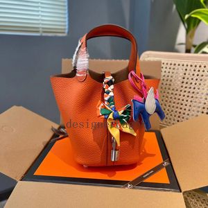 Bolsas de cesta de vegetais Picotin Lock Leather Real Bages de ombro de caçambas Bolsas de balde Compras de alta qualidade Cross Body With Lock Picotin Bolsa Market Tote