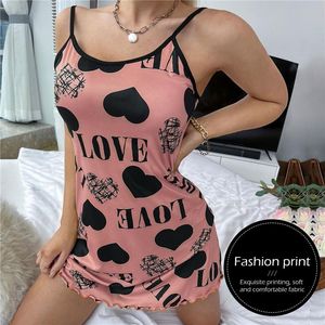 Cover-up New Sexy Love Heart Print Pyjamas Women's Sleepwear Pyjama Top Pyjamas For Women Cute Nightgown Dress Comfy Suspender Nightdress