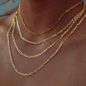 Figaro-Ketten-Halskette, Edelstahl-Glieder, goldfarbene Halsband-Halskette, geschichtet, für Damen und Mädchen