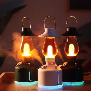 Humidifiers Wireless Air Humidifier Camping Lamp Aromatherapy Diffuser with LED Light USB Chargeable Retro Kerosene Lamp Mist Maker for Home