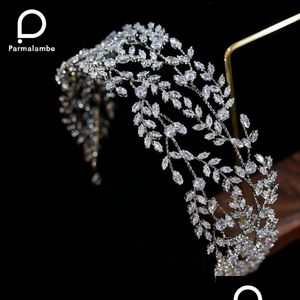 Ударные украшения Parmalanbe Fashion Cz Crownas Crystal Crystal Headdsed Elegant Headwear Accessories Bridal Crowns Dro Dhgarden DHQ9C