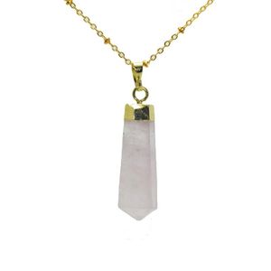 Pendant Necklaces Natural Rose Crystal Quartz Hexagonal Girl Necklace Gold Cap Pink Stone For Women Jewelry Gift