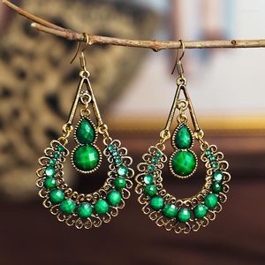 Dangle Earrings Bohemian Geometric Hollow Drop Women Acrylic Bead Crystal Blue Red Black Green Vintage Daily Jewelry