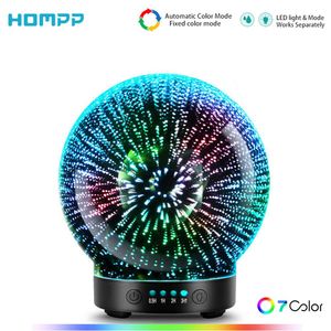 Appliances 3D Glass Aroma Diffuser Aromatherapy Ultrasonic Essential Oil Version Air Humidifier Modes Firework 100ml 7Color Changing Lights