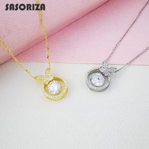 925 Sterling Silver Necklace for Women Butterfly Round Pendant Zircon Necklace Fine Jewelry