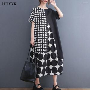 Plus storlek klänningar överdimensionerade polka dot print klänning sommar kvinna casual lös korea damer kvinnor långa vintage 2023