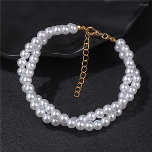 Strand Fashion White Pearl Bracelet For Women Men Imitation Beaded Adjustable Jewelry Female Bangles Simple Elegant