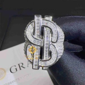 White Gold Plated Iced Out Hip Hop Ring 925 Sterling Silver Vvs1 Baguette Moissanite Man Pinky Us Dollars Ring
