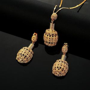 Brincos de colar definir cor ouro pendente etíope jóias de casamento feminino do Oriente Médio