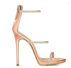 Sandali Carpaton 2023 Summer Classics Golden Drilling Buckle Thin High Heel Rose Gold Open Toe Fashion Dinner Shoes