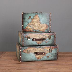 Organization Vintage Wooden Box Suitcase Home Decoration Storage Ornaments Shop Decoration Props Desk Display Furnishings Sundries Holders