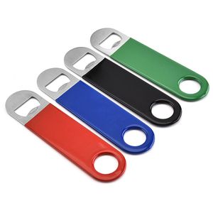 Rostfritt stål Portable Beer Bottle Opener Solid Hållbar platt metall Soda Glas CAP -flaskor Öppnar Hem Kök Bar Nyckelverktyg Anpassa logotyp HW0017