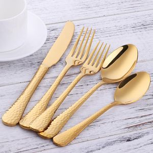 Flatware Sets 5pcs/set Durable Gold Dinnerware Stainless Steel Cutlery Set Western Metal Knife Fork Spoon Kit Funny Handle Tableware For El