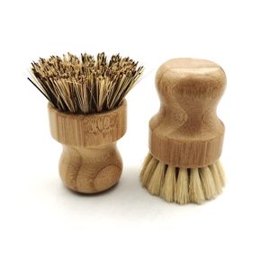 Spazzola per la pulizia della cucina Mini spazzola per piatti rotonda in legno Spazzola per scrub naturale Scrubber resistente Kit per la pulizia dei piatti a manico corto