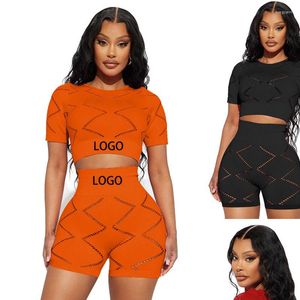 Women's Tracksuits Custom LOGO Fashion Casual Solid Color Burnt Flower Two Piece Set Cross Border