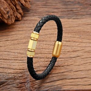 Charm Bracelets Classic Stainless Steel Accessory Jewelry Black Woven Genuine Leather For Men Women Couple Gift Homme