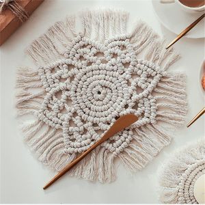 Table Mats Handmade Cotton Macrame Flower Christmas Snowflake Xmas Gift Candle Holder Wedding Party Placemats Home Decoration