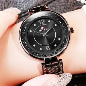 Wristwatches SOXY Women Watches Luxury Hollow Stainless Watch Womens Female Hombre Quartz Wrist Metal Clock Retro Feminino Relogio