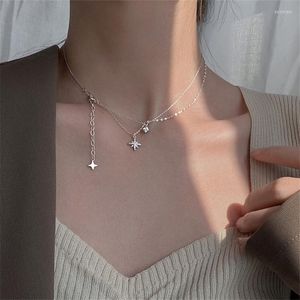 Colares pendentes cor prata colorida dupla camada tassel zircon star charme pingente gargantilha para mulheres jóias de casamento dz129