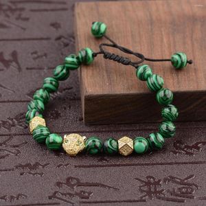 Strand Luxo Inclado a zircão de leopardo Bracelet Green Green Natural Stone Africana Turquoizes Minchações Para Men Yoga Healing Jóias