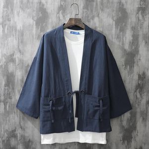 Roupas étnicas japonesas quimono man cardigan camisas de linho tradicionais homens homens sólidos cor de cor samurai masculino yukata haori