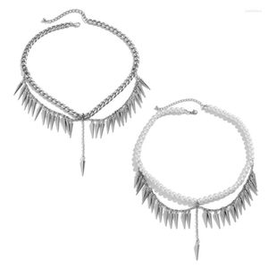 Ketten M2EA Punk Perlen Perlen Kette mit Spikes Kurze Choker Halskette Männer Hip Hop Layered Dicke Metall Mode Schmuck