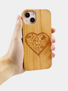 Shockproof Phone Cover Cases For iPhone 11 12 13 14 Pro X Xr Xs Max Plus Natural Cherry Blank Wood Ultra Slim TPU Covers Case Top-sale Cellphone Covers