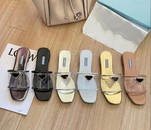 lyxdesigner Herr Damtofflor Sandaler Skor Slide Sommarmode Triangulär genomskinlighet Platta flipflops med box storlek 35-42