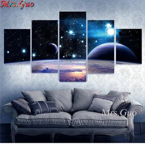 Stitch 5 Panel Planet Universe Space Pictures Diamond Målning Starry Sky Diamond Mosaic Earth Moon Picture For Living Room Home Decor